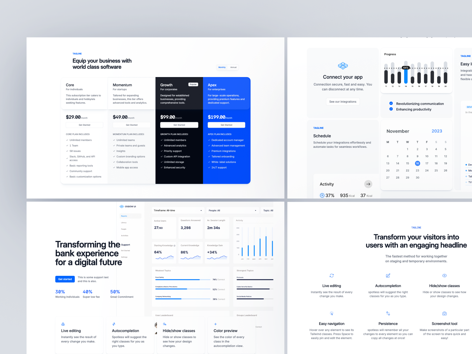 Premium components, elements and layouts For freelancers, developers, businesses, and personal use. Beautifully crafted with Tailwind CSS and Alpine JS